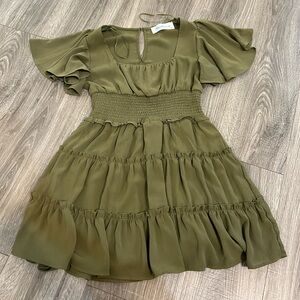 Olive Green Ruffle Dress